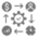 Gear surrounded by  Dollar Person Clock and Bar Chart Icon